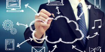 5 vantagens do cloud computing para as pequenas empresas 9 homem com terno desenhando uma nuvem no vidro